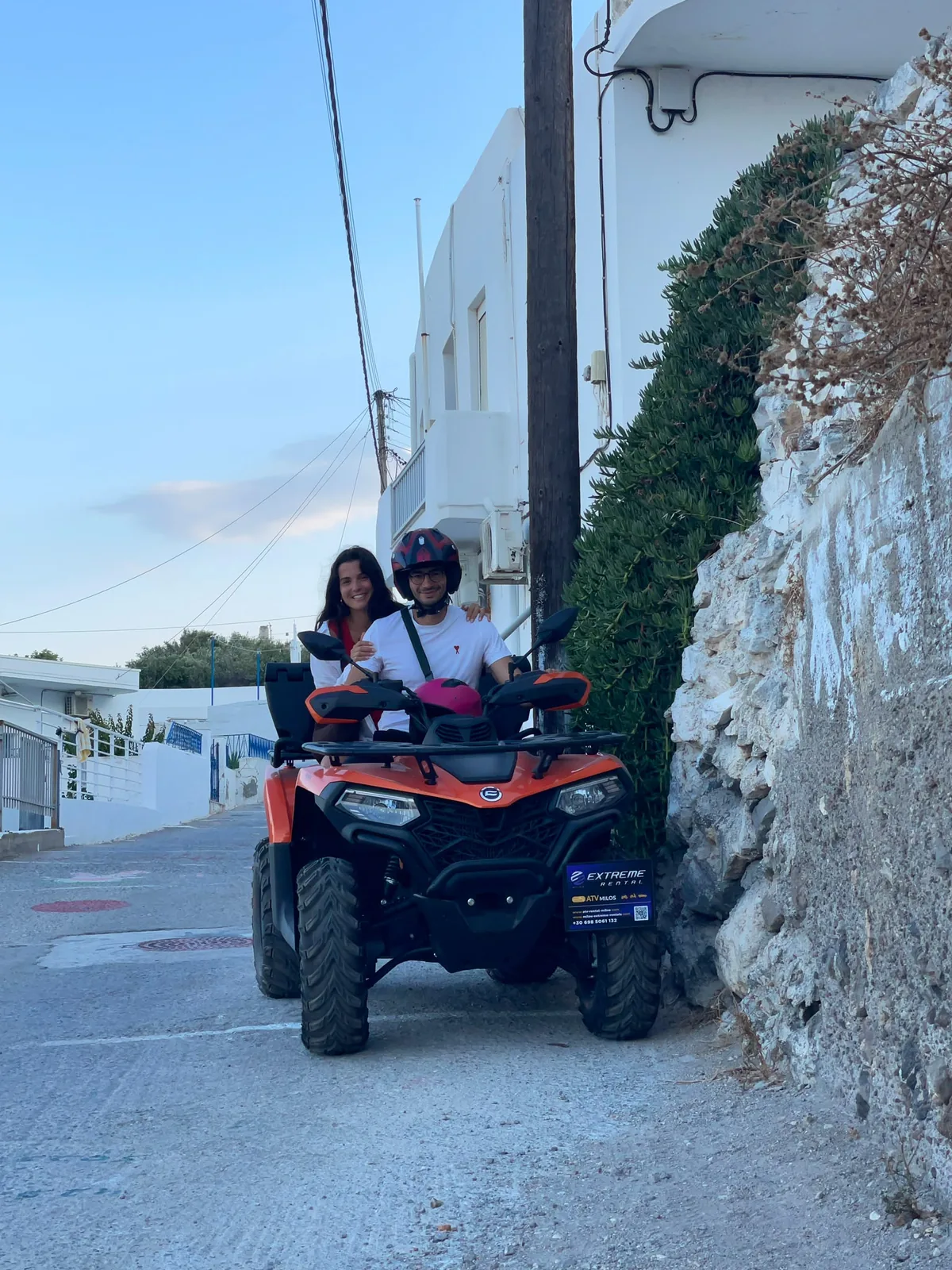Stef and Mehdi on a quad bike in Milos